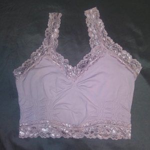 Light Purple M Rena Lace Trimmed Cropped Camisole